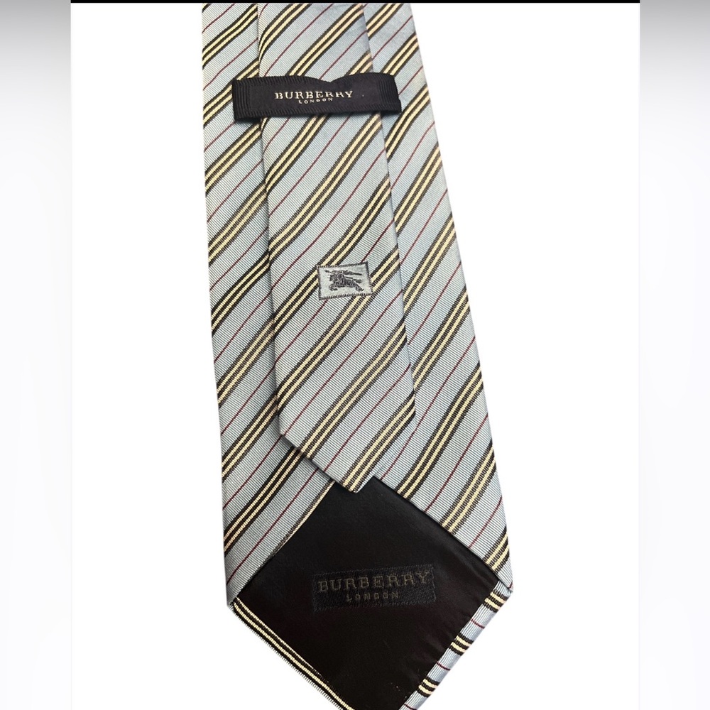 BURBERRY LONDON Made in England Striped Silk Power Tie Blue White +read - Picture 10 of 11